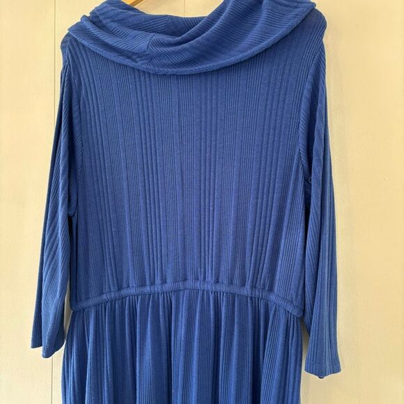 NEW Lane Bryant Cowl-Neck Knit Dress Blue Ribbed Cinch Waist 3/4 Sleeve 18/20 2X - Picture 8 of 14